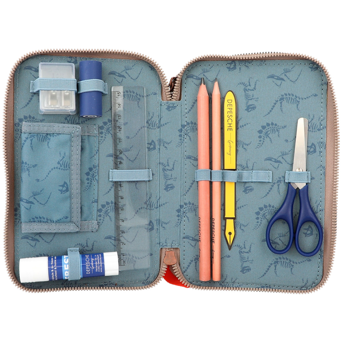 Dino World Trippel Penalhus m/ LED, khaki