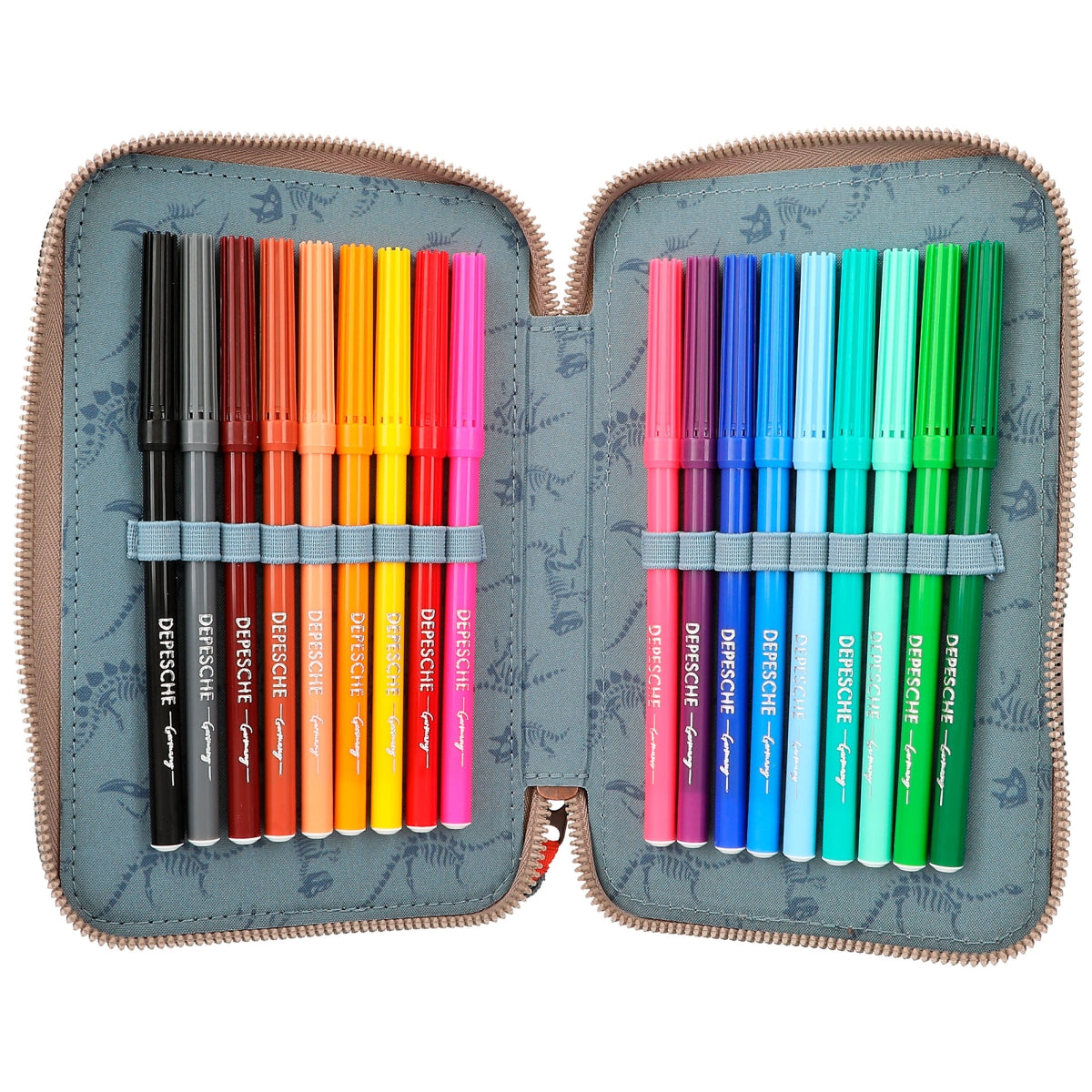 Dino World Trippel Penalhus m/ LED, khaki