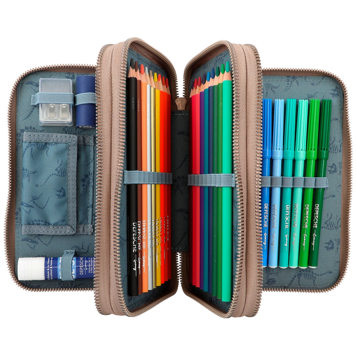 Dino World Trippel Penalhus m/ LED, khaki